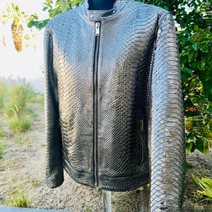 IVANO TRIOLO MIRROR SILVER PYTHON MOTO JACKET US 50